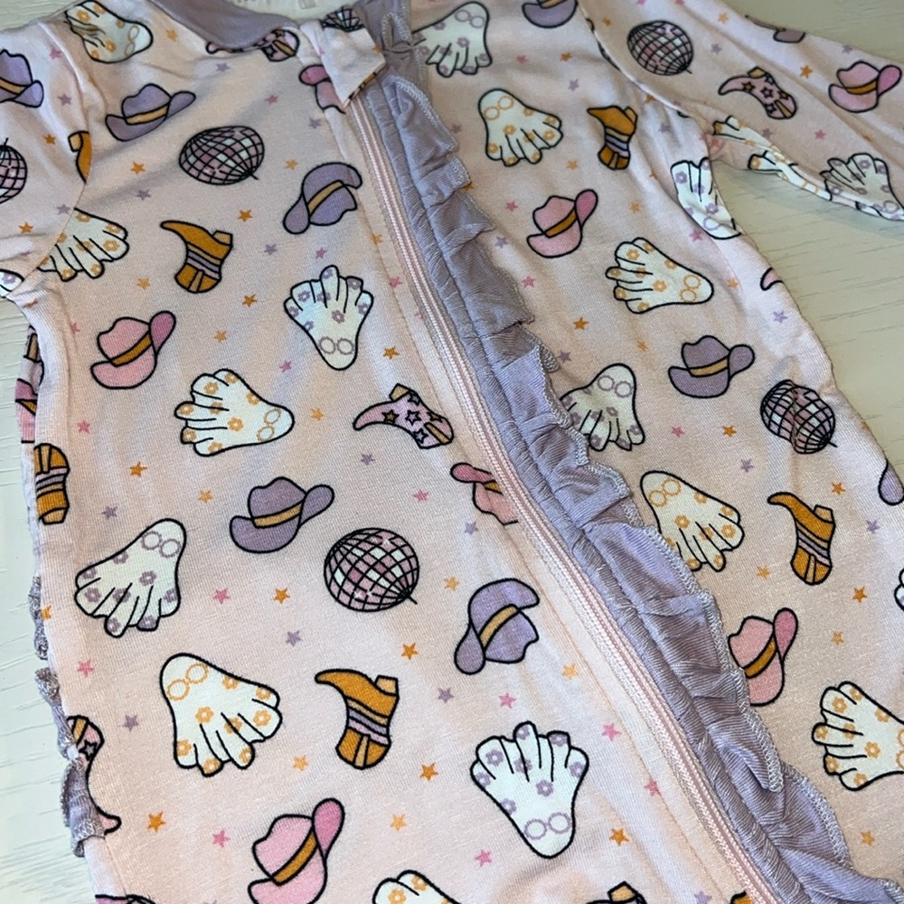 🎃 Milkberry Baby Girl Bamboo Ruffle Footie Headband Cowgirl 0-3 3-6 6-9 months - Picture 4 of 6